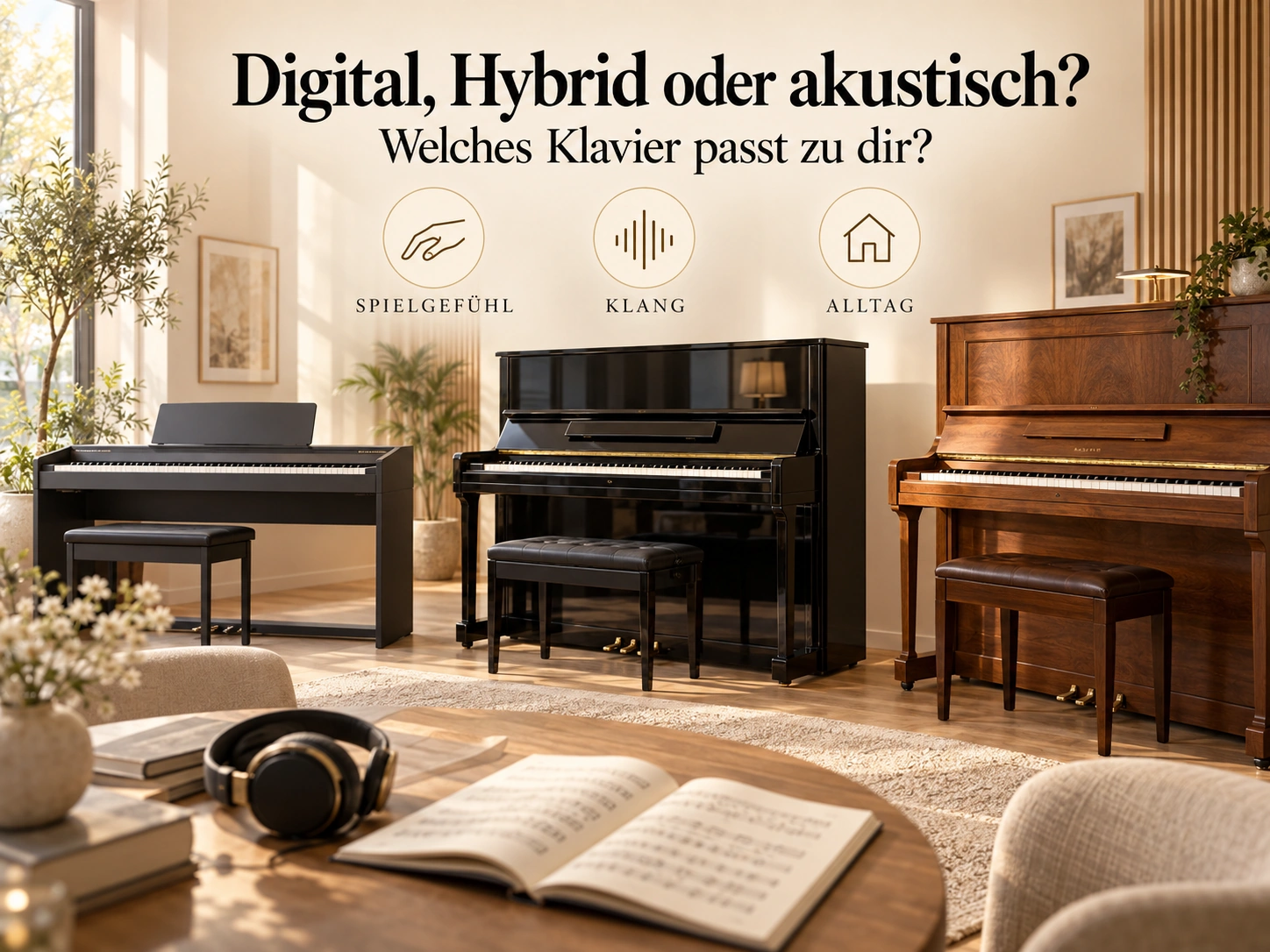 Digital, Hybrid oder akustisch? Drei Instrumententypen im Vergleich.